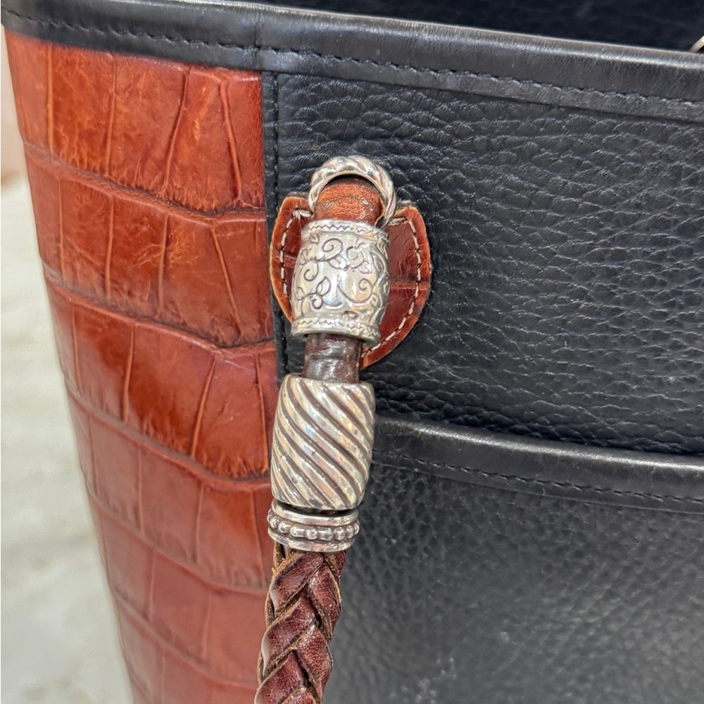 Brighton Caroline Bucket Purse Handbag Tote Black Leather Brown Croc & Dust Bag - Picture 9 of 10